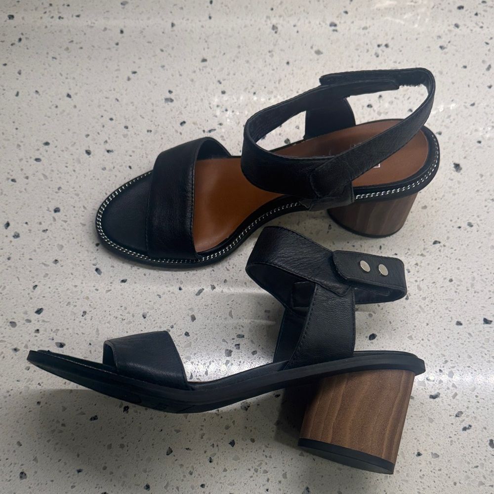 Franco Sarto BASK Women's Heeled Sandal Black Leather Block Heel Open Toe Size 7